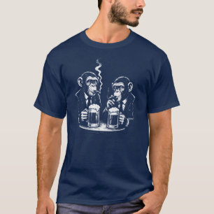 Camiseta dos chimpancés están fumando y bebiendo cerveza 