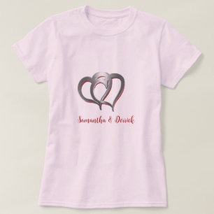 Camiseta Dos corazones cromados personalizados con nombres