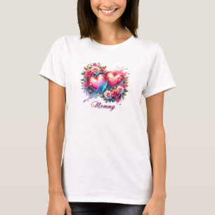 Camiseta Dos corazones purpurinas rojos sonrojan a los rosa