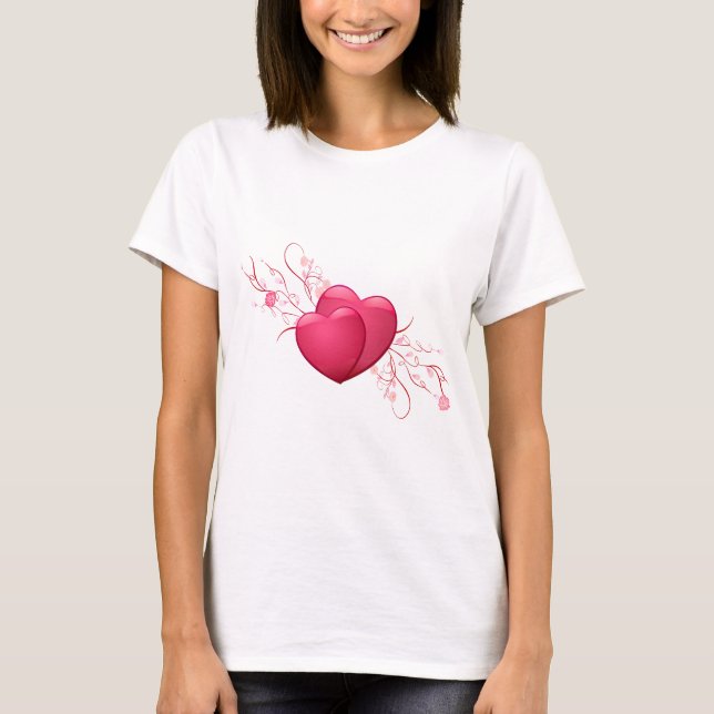 Camiseta Dos corazones rosados (Anverso)