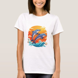Camiseta Dos delfines de dibujos animados saltando