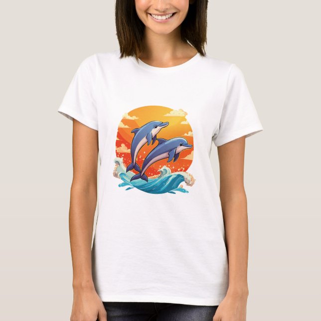 Camiseta Dos delfines de dibujos animados saltando (Anverso)