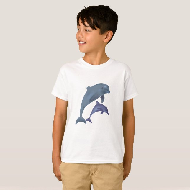 Camiseta Dos delfínes tropicales que saltan al lado de uno (Anverso completo)