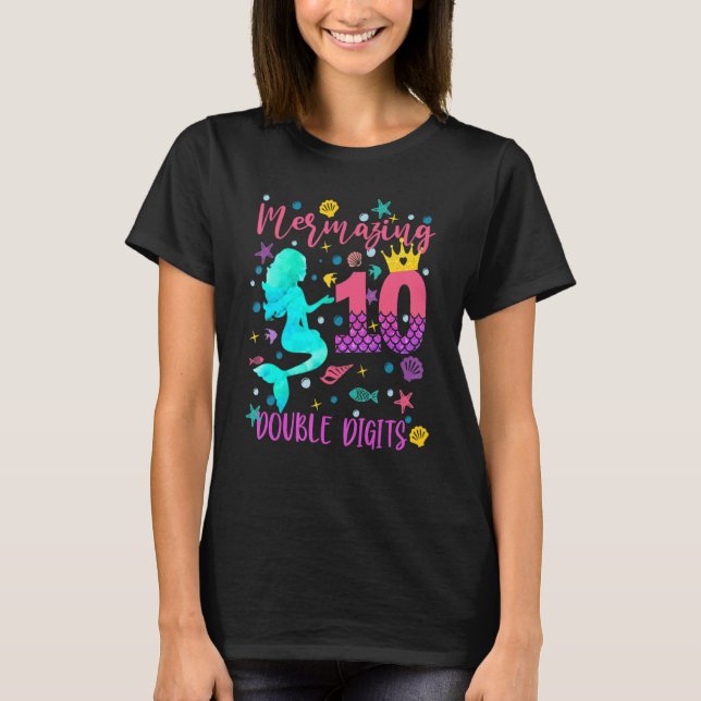 Camiseta Dos dígitos Cumpleaños Sirena 10 años de edad Día  (Anverso)