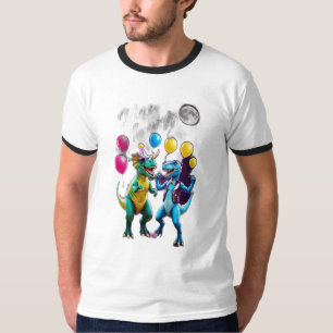 Camiseta Dos dinosaurios bailando como si estuvieran en un