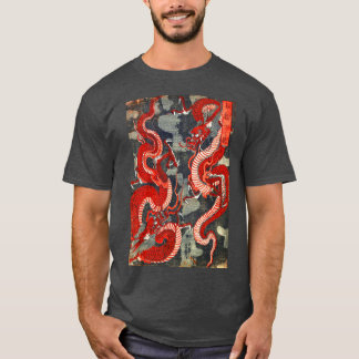 CAMISETA DOS DRAGONES DE WOODCUT JAPONÉS EN BLANCO NEGRO RO