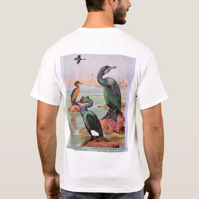 Camiseta Dos especies de cormoranes, obra de arte delantera (Reverso)