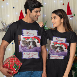 Camiseta Dos Gatitos Santa Sombreros Feliz Navidad 20XX Uni
