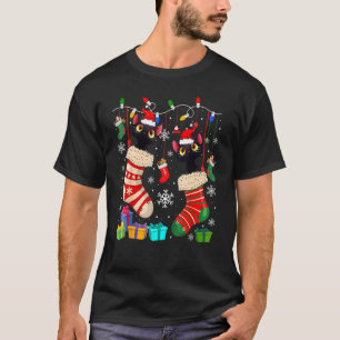 Camiseta Dos gato negro de Santa en calcetines de Navidad g