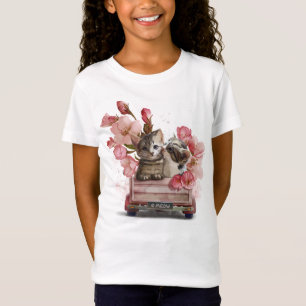 Camiseta Dos gatos en un camión y flores