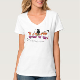 Camiseta Dos Gatos Enamorados Bandera Lesbiana Atardecer
