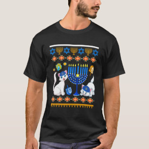 Camiseta Dos gatos judíos con Menorá Chanuká Dreidel Hanu