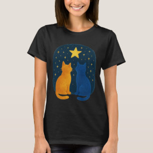Camiseta Dos gatos mirando fijamente al cielo nocturno