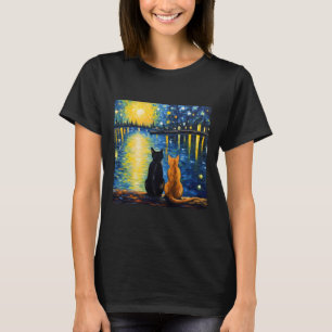 Camiseta Dos gatos Starry Night Lover Gato Arte Pintar Kitt