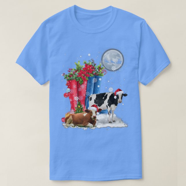 Camiseta Dos Gorras de vacas Santa Navidades iluminan a Chr (Diseño del anverso)