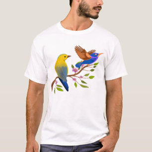 Camiseta Dos gorriones sentados en una rama de árbol