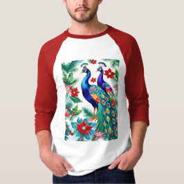 Camiseta Dos hermosos Navidades Peacocks con Poinsettias
