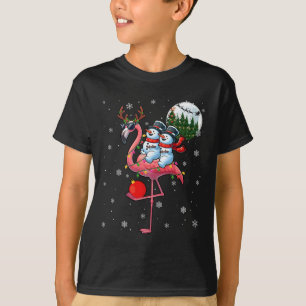 Camiseta Dos hombres de nieve navideños montando sombrillas