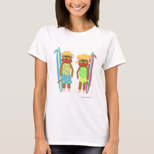 Camiseta Dos monos surfistas, Ilustracion Personalizado lin (Anverso)