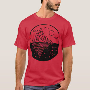Camiseta Dos Montañas Geométricas Día y Línea de Arte Noctu