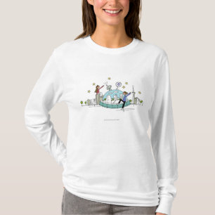 Camiseta Dos mujeres que se sientan encima de una ciudad