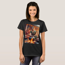 Camiseta dos mujeres sentadas alrededor de un incendio con 