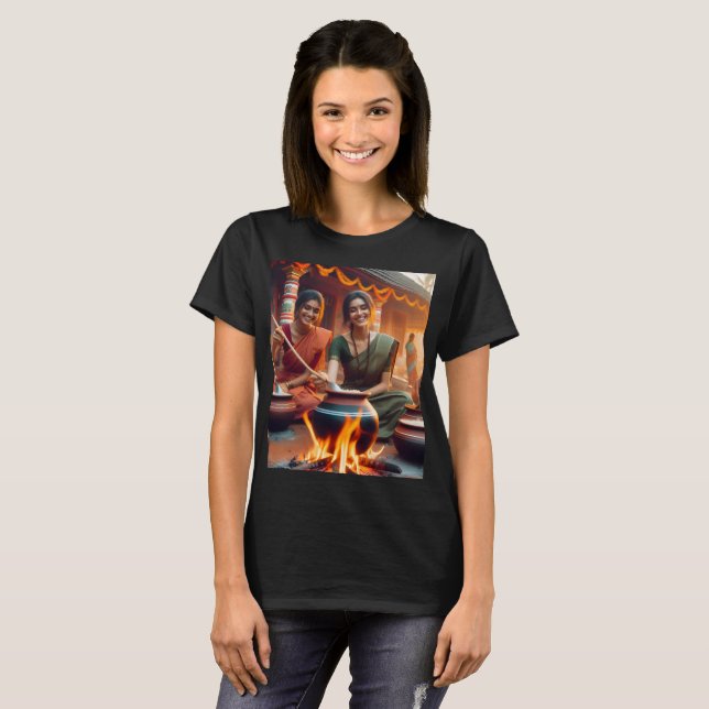Camiseta dos mujeres sentadas alrededor de un incendio con  (Anverso completo)
