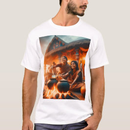 Camiseta dos mujeres sentadas alrededor del fuego con una o