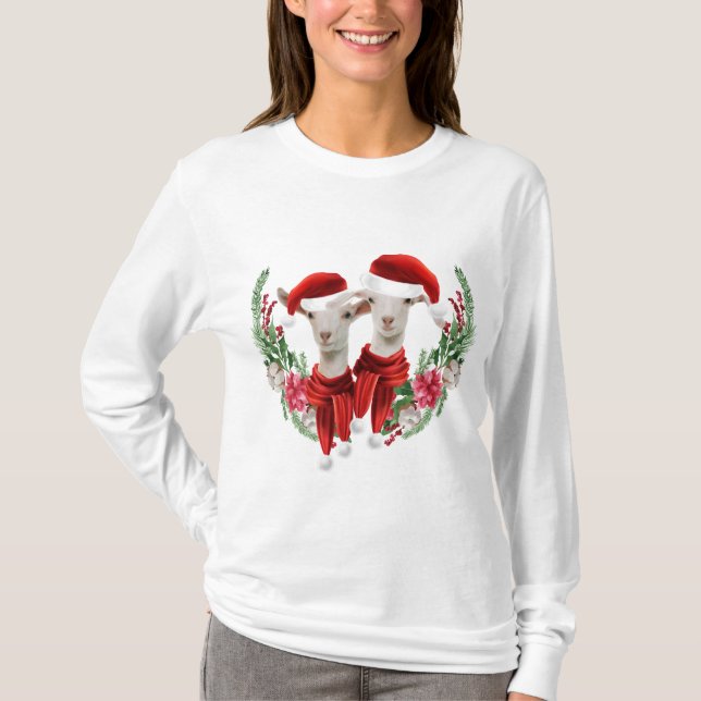 Camiseta Dos Navidades cortos, Saanen Goat, niños en guirna (Anverso)