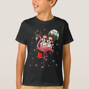 Camiseta Dos navidades Shih Tzus montando reno flamenco