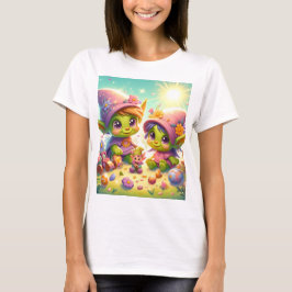 Camiseta dos niñas pequeñas con un conejito y un conejito