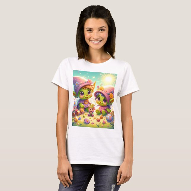 Camiseta dos niñas pequeñas con un conejito y un conejito (Anverso completo)