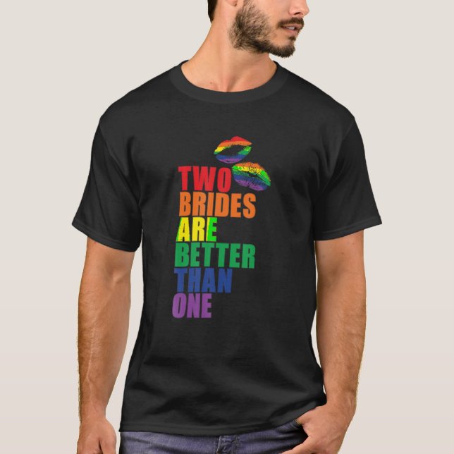 Camiseta Dos novias son mejores que una divertida boda lesb (Anverso)