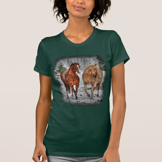 Camiseta Dos novios en el arte de la foto de nieve (Anverso)