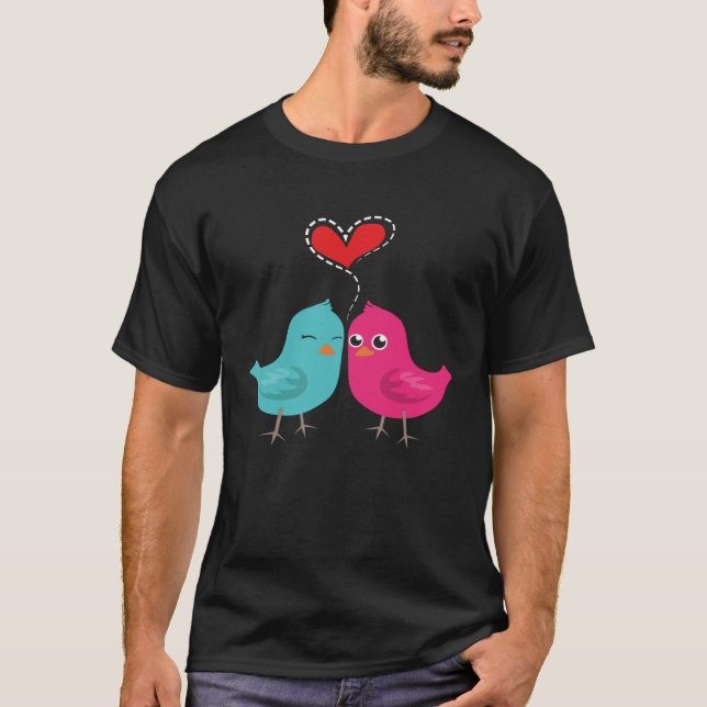 Camiseta Dos pájaros en el amor Pareja Boda Valentin (Anverso)