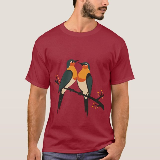 Camiseta Dos palomas de tortuga Estilo retro de esténcil de (Anverso)