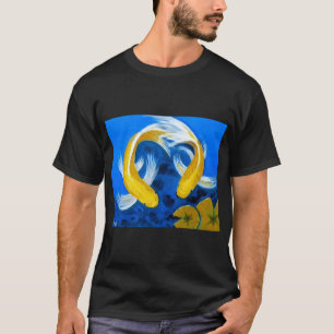 Camiseta Dos peces koi dorados en pintura de estanque de ne