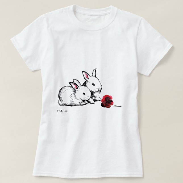 Camiseta Dos pequeños conejos blancos (Diseño del anverso)