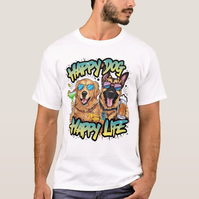 Camiseta Dos perros bebiendo cerveza y llevando gafas de so (Anverso)