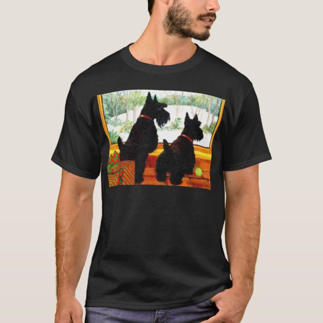 Camiseta Dos perros escoceses esperando a Papá Noel (Anverso)