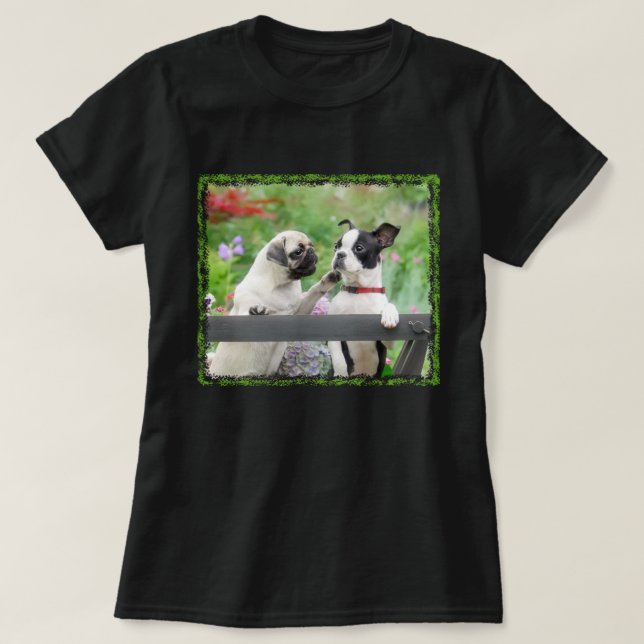 Camiseta Dos perros un cachorro de cachorro y Boston Terrie (Diseño del anverso)