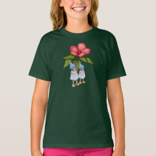 Camiseta Dos pocos chicas del gnomo con las flores rosadas