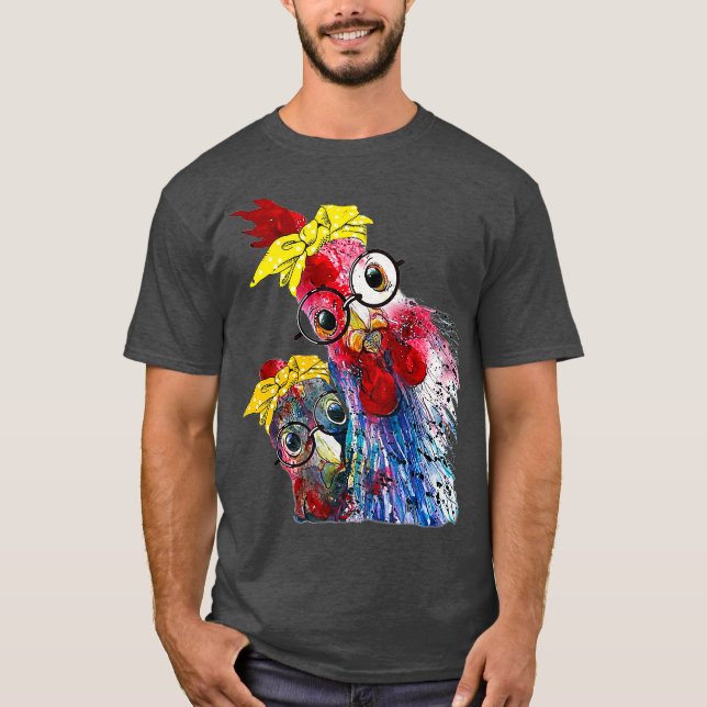 Camiseta dos pollos con cinta de bandana y gafas (Anverso)