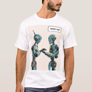 Camiseta Dos robots frente a frente, uno escribiendo un gre