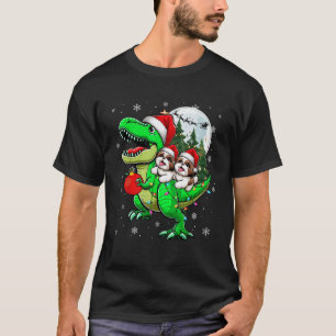 Camiseta Dos Shih Tzus de Navidad montando un T Rex Reno Am