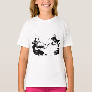 Camiseta Dos Tee De Arte De Tinta De Amistad Con Gatos