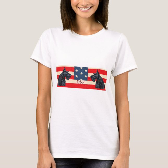 Camiseta Dos Terriers Escoceses Patrióticos (Anverso)
