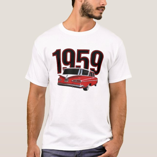 Camiseta Dos-tono furgoneta 1959 de Chevrolet rojo y del (Anverso)