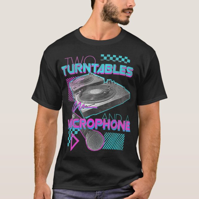 Camiseta Dos tornillos y micrófono retro DJ de vinilo de lo (Anverso)