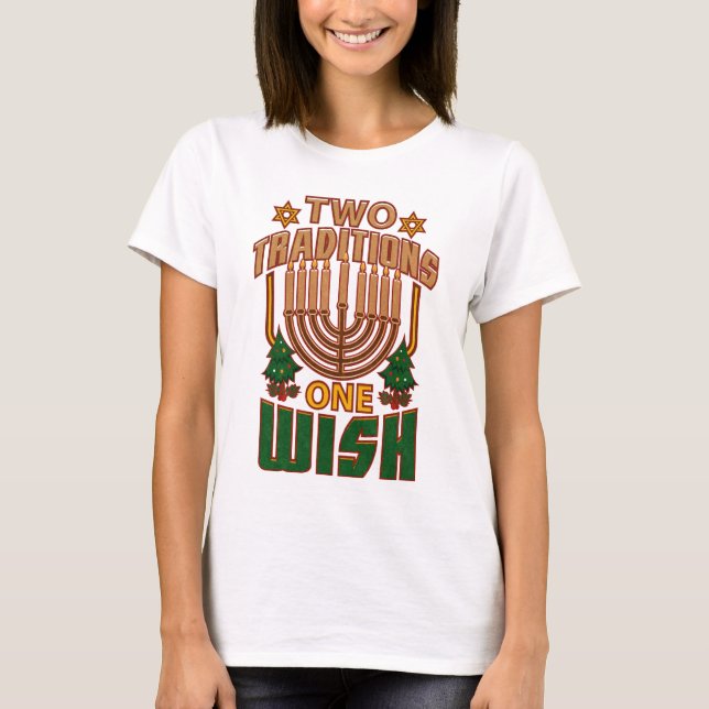 Camiseta Dos tradiciones, uno quiere gráfico de Hanukkah (Anverso)